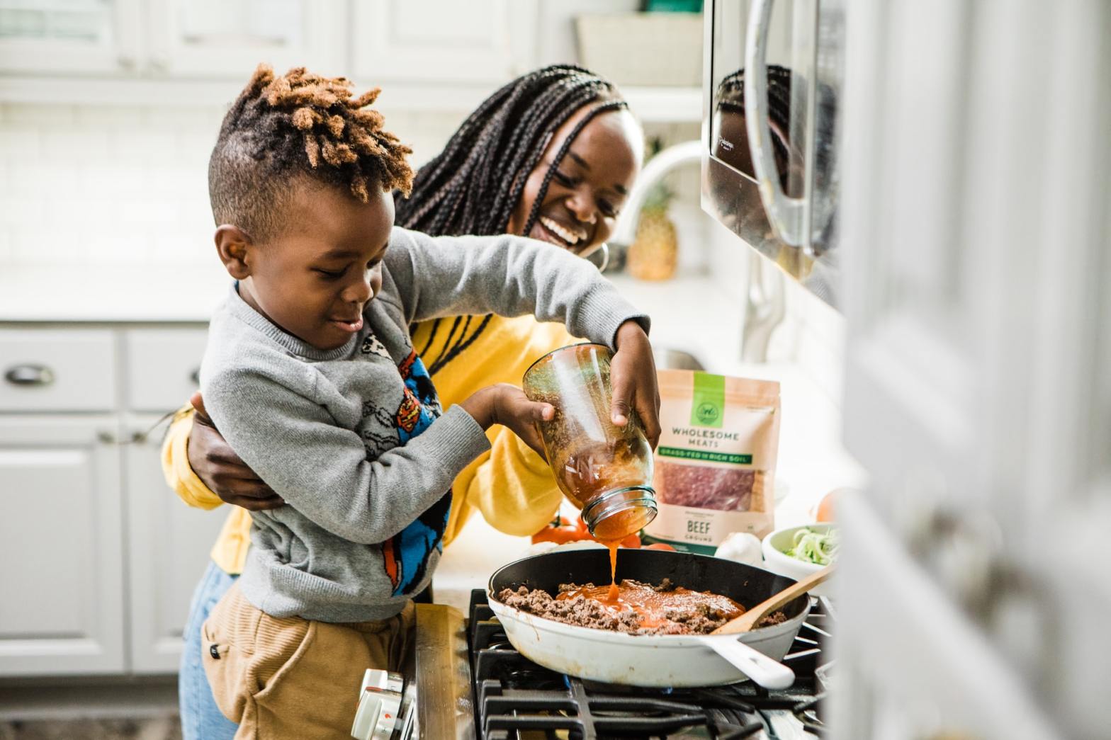 Mother and son in the kitchen